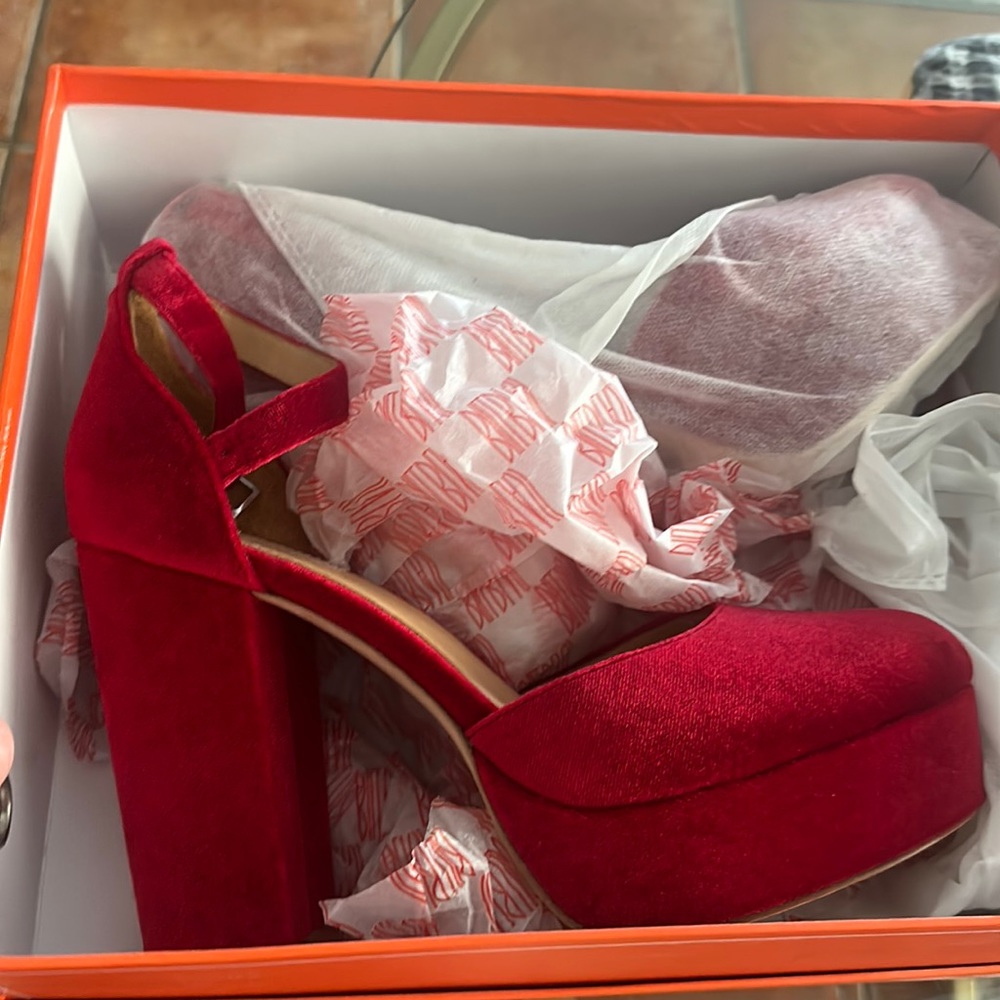Bill Blass x Free People red platform Mary Janes. NIB. Any qs just ask!